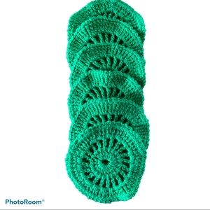 6 Green Vintage Crochet Doilies/Coasters